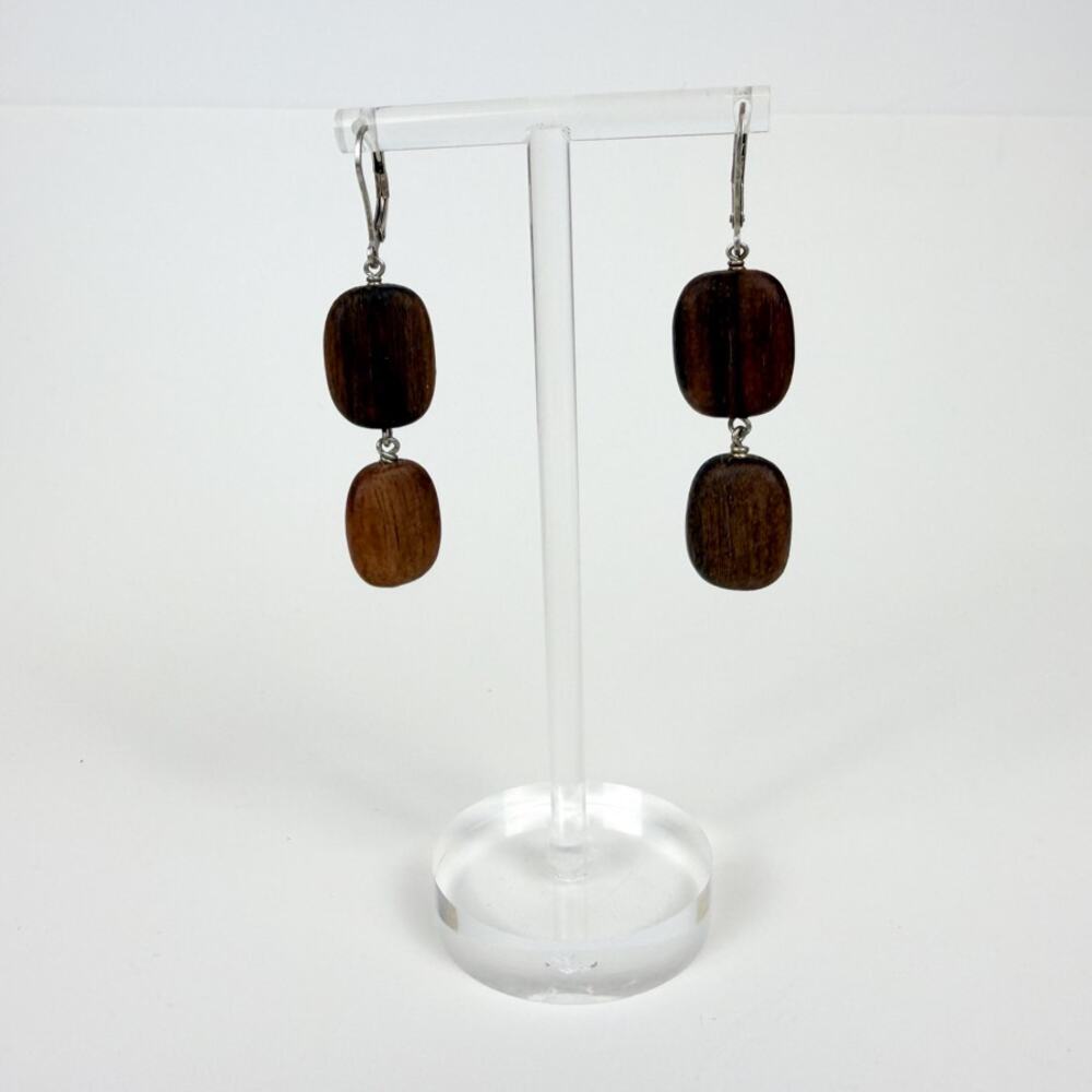 Wood Bead Earrings with Sterling Silver Earring Backs - Picture 5 of 7